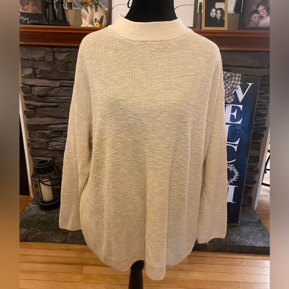Free People Beach Cozy Oversized Cream Crewneck Pullover Sweater